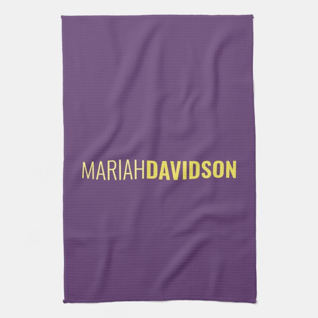 Minimalist Name Professional Indigo & Yellow Kitchen Towel (Vertical)