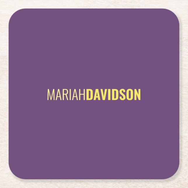 Minimalist Name Professional Indigo & Yellow Square Paper Coaster (Front)
