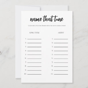 Minimalist Name That Tune Bridal Shower Game Card