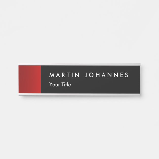 Minimalist name title black red professional door sign (Front)
