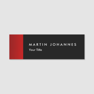 Minimalist name title black red professional name tag