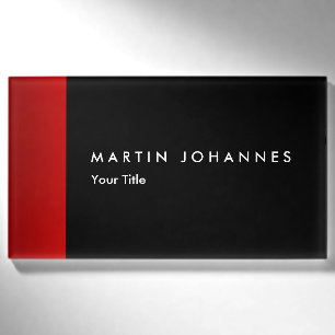 Minimalist name title black red professional name tag