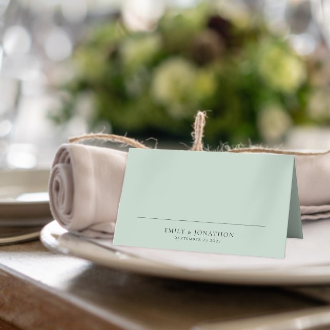 Minimalist Names Date Sage Green Wedding  Place Card (Creator Uploaded)