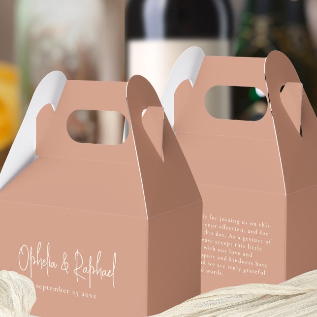 Minimalist Names Thank You Cream Terracotta Favor Box (Front and back view)