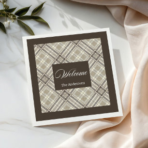 Minimalist Napkins Custom Name Beige Ivory Brown