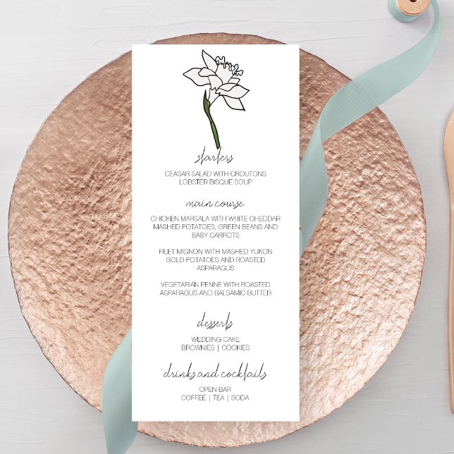 Minimalist Narcissus Flower Wedding Menu (Creator Uploaded)