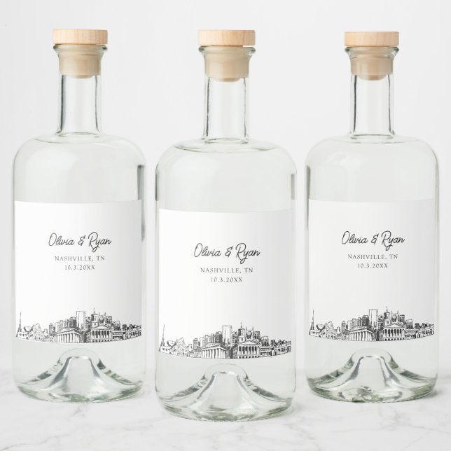 Minimalist Nashville Wedding Custom Liquor Bottle Label (Bottles)