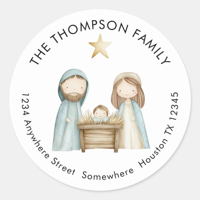 Minimalist Nativity Scene Return Name Address Classic Round Sticker (Front)