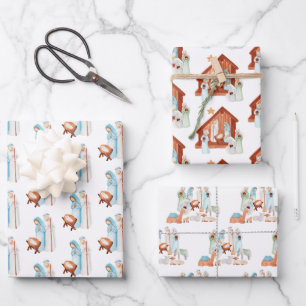 Minimalist Nativity Scenes Pattern Christmas Wrapping Paper Sheet