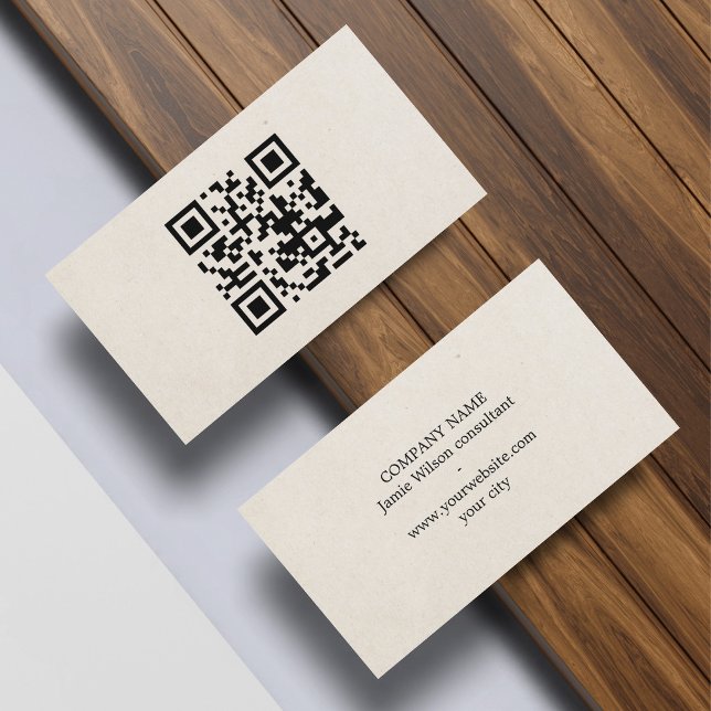 Minimalist Natural Beige Black QR code Networking Business Card (Creator Uploaded)
