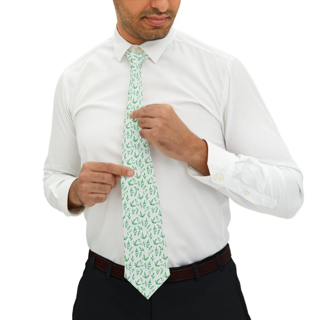 Minimalist nature | Green leaves Pattern  Tie (Creator Uploaded)