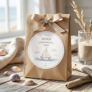 Minimalist Nautical Birthday Sailboat Classic Round Sticker