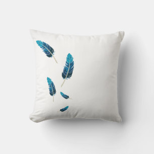 Minimalist Navy and Teal Falling Feathers Aestheti Throw Pillow