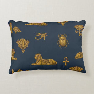 Minimalist Navy & Antique Gold Egyptian Pattern Accent Pillow