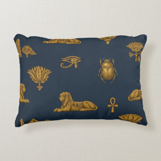 Minimalist Navy & Antique Gold Egyptian Pattern Accent Pillow