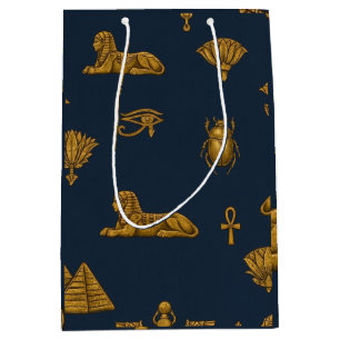 Minimalist Navy & Antique Gold Egyptian Pattern Medium Gift Bag