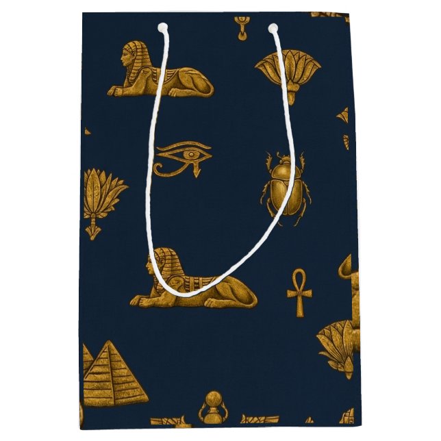 Minimalist Navy & Antique Gold Egyptian Pattern Medium Gift Bag (Front)
