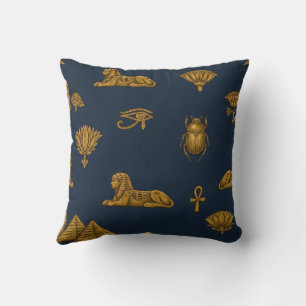 Minimalist Navy & Antique Gold Egyptian Pattern Throw Pillow