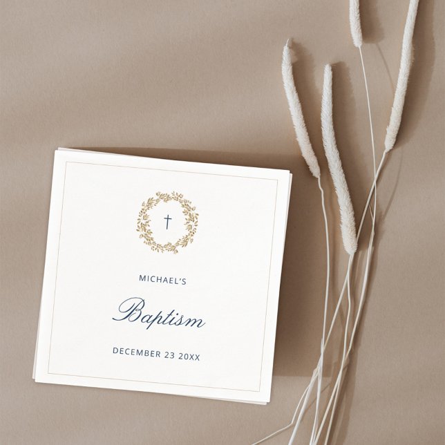 Minimalist Navy Baby Boy Baptism Christening Napkin (Creator Uploaded)