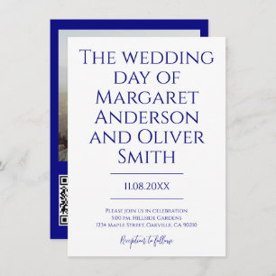 Minimalist Navy Blue All in One QR Code Wedding Invitation