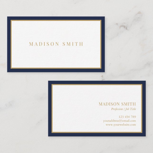 Minimalist Navy Blue and Gold Professional Business Card (Front/Back)