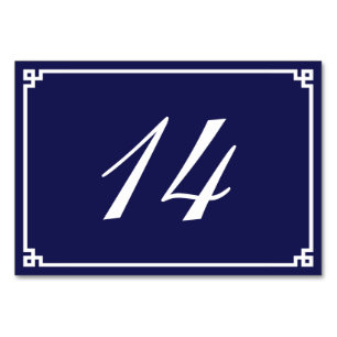 Minimalist Navy Blue and White Greek Key Frame Table Number