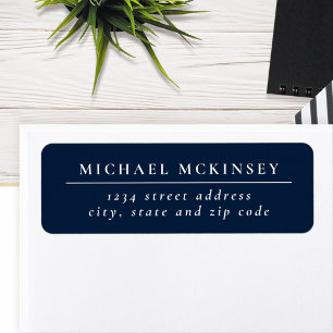 Minimalist Navy Blue and White Return Address