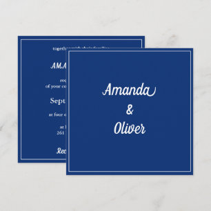 Minimalist Navy Blue and White Wedding Invitation