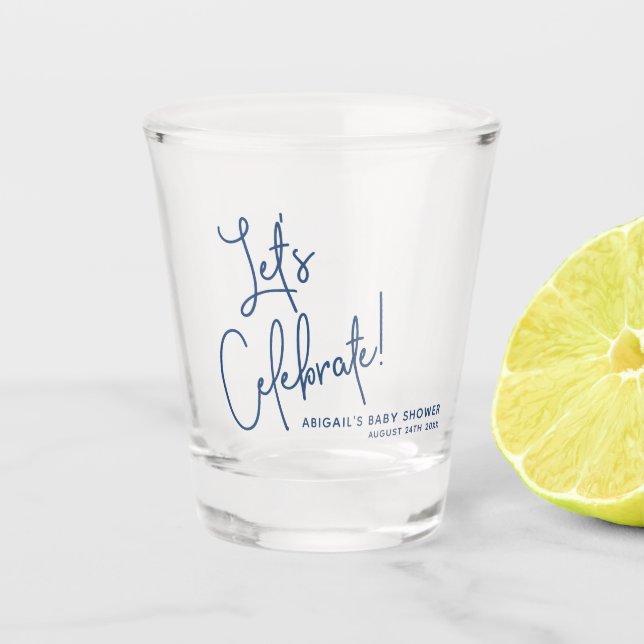 Minimalist Navy Blue Baby Shower Favour Shot Glass (Front)