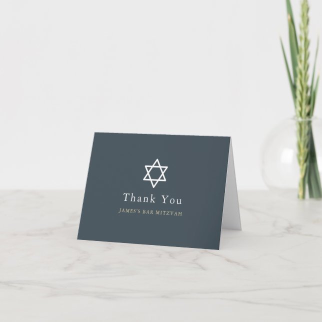 Minimalist Navy Blue Bar Mitzvah Thank You (Front)