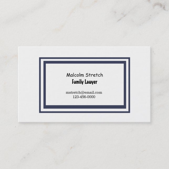 Minimalist Navy Blue Border Family Lawyer Business Card (Front)
