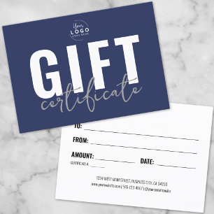 Minimalist Navy Blue Business Gift Certificate