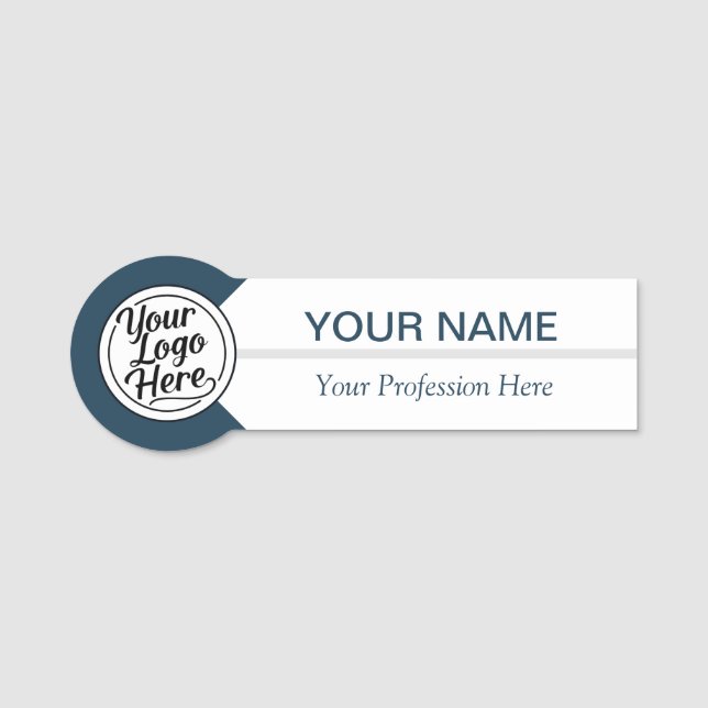Minimalist Navy Blue Business Name Tag (Front)