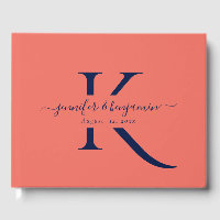 Minimalist Navy Blue Coral Script Monogram Wedding