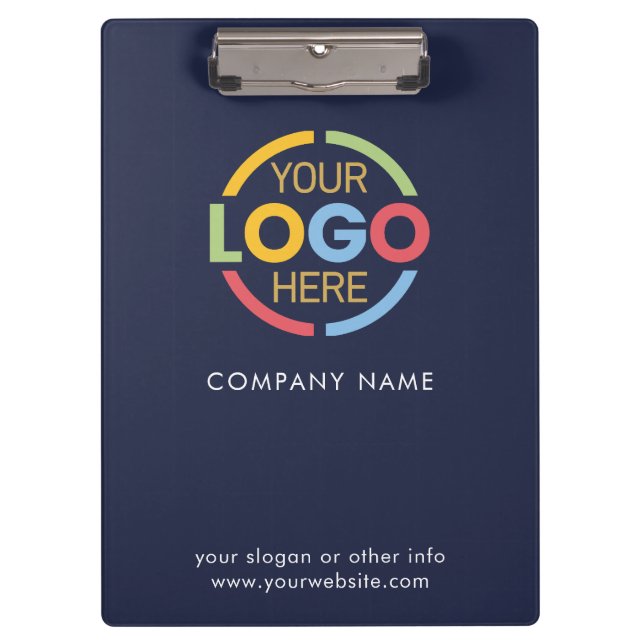Minimalist Navy Blue Custom Company Business Logo Clipboard (Front)