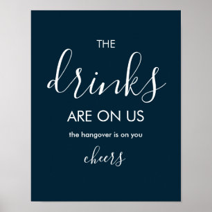 Minimalist Navy Blue Funny Wedding Open Bar Poster