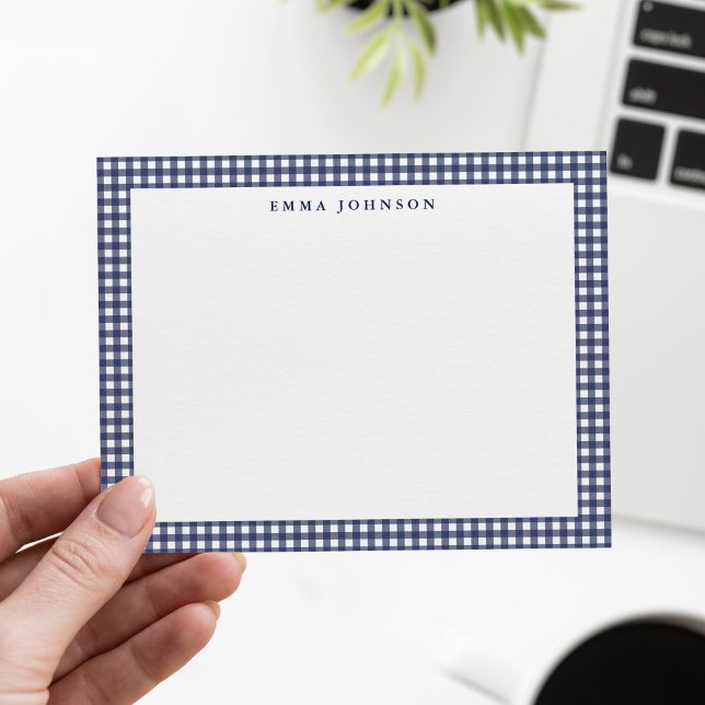 Minimalist Navy Blue Gingham Plaid Card (Creator Uploaded)