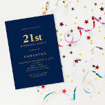 Minimalist Navy Blue Gold 21st Birthday Invitation<br><div class="desc">Minimalist Navy Blue Gold 21st Birthday. 100% customisable. Easily personalise the text and change font and background colours if you wish via the edit further option.</div>