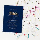 Minimalist Navy Blue Gold 50th Birthday  Invitation<br><div class="desc">Minimalist Navy Blue Gold 50th Birthday. 100% customisable. Easily personalise the text and change font and background colours if you wish via the edit further option.</div>