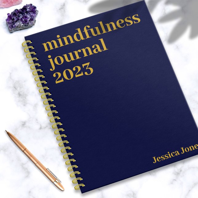 Minimalist Navy Blue Gold Name Mindfulness  Notebook (In Situ)