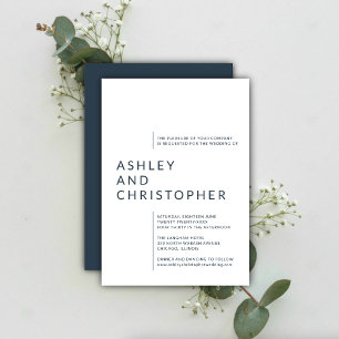 Minimalist Navy Blue Isolated Names Wedding Invitation