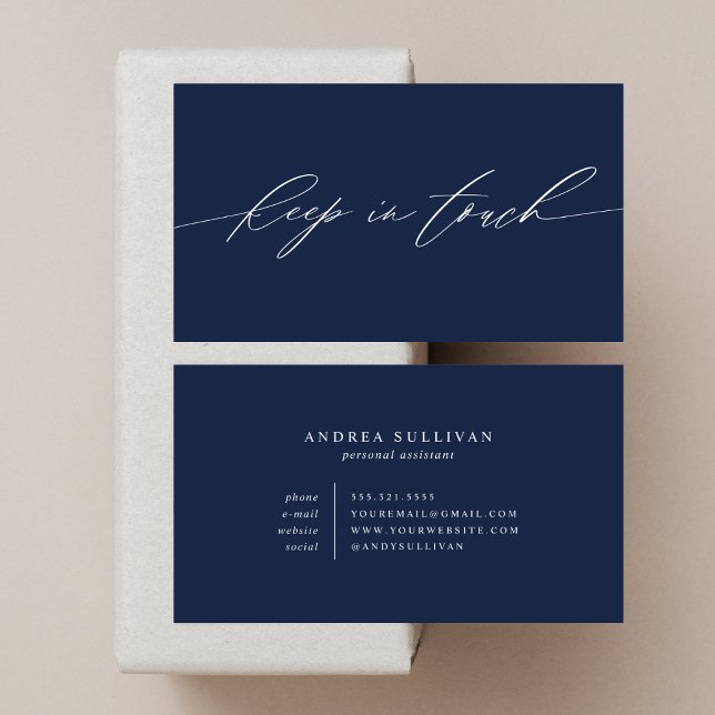 Minimalist Navy Blue Keep in Touch Contact or Business Card (Creator Uploaded)