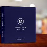 Minimalist Navy Blue Monogram Binder<br><div class="desc">Modern binder features a minimal design in a classic black and white colour palette. Custom name presented in the centre in stylish simple font with a complimentary minimal monogram medallion. Shown with a custom name, title and monogram initial on the front in modern typography, this personalized business binder is designed...</div>