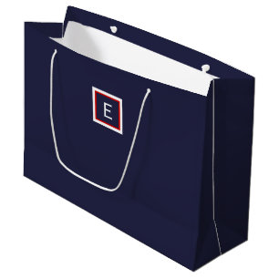 Minimalist Navy Blue Monogram Large Gift Bag