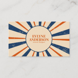 Minimalist Navy Blue Orange Stripes Retro Boho     Business Card