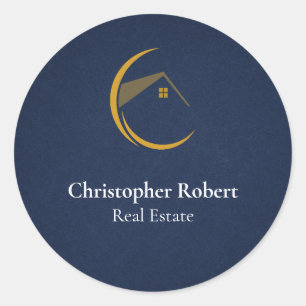 Minimalist Navy Blue Real Estate Classic Round Sticker