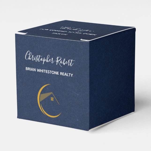 Minimalist Navy Blue Real Estate Favor Box (Front Side)