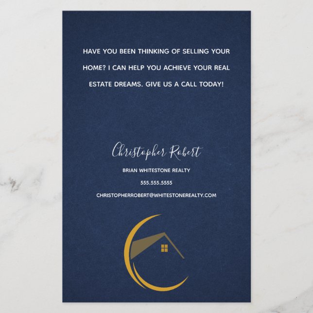 Minimalist Navy Blue Real Estate Flyer (Front)