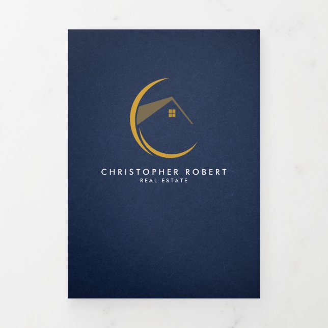 Minimalist Navy Blue Real Estate Fold Card (Cover)