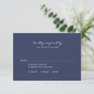 Minimalist Navy Blue Script Meal Choice RSVP Card